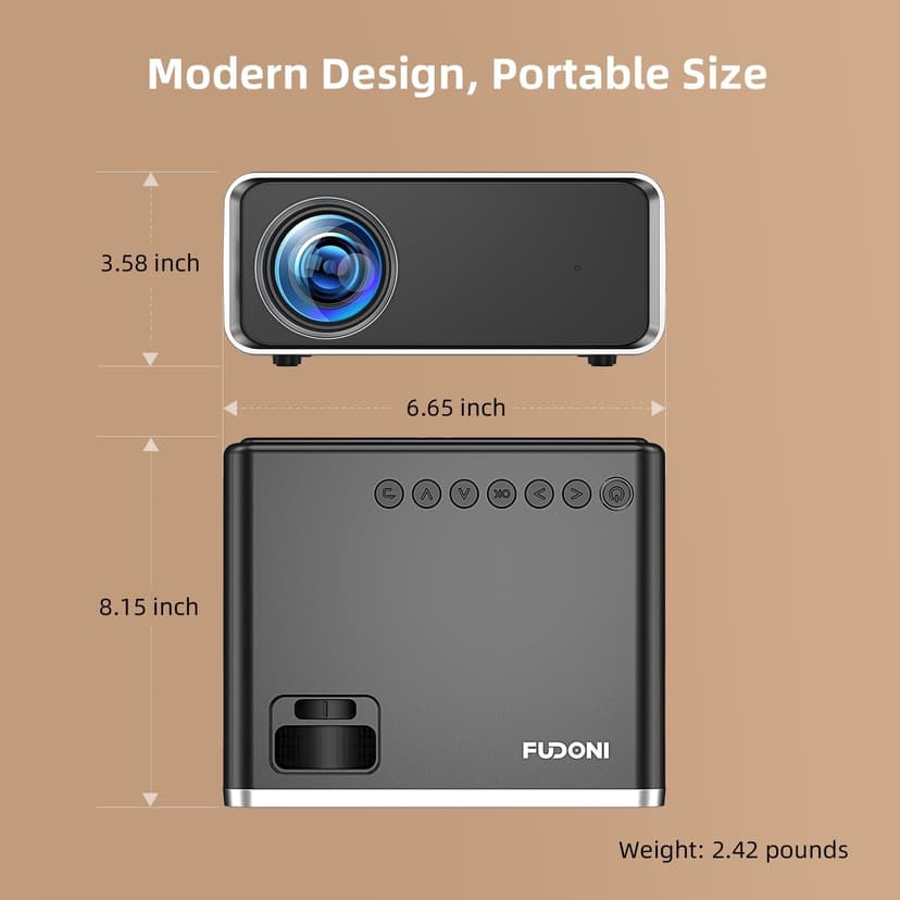 FUDONI Projector with WiFi and Bluetooth 4K Supported, Upgraded Outdoor Movie Projectors Native 1080P FHD 12000L, Video Proyector for Home Theater, Compatible w/HDMI/USB/iOS/Android/Windows/TV Stick