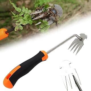Weed Puller Tool Garden Weeding Pulling Tool– 13” Portable Gardening Weeder, 4 Teeth Manganese Steel Forged Hand Tool for Uprooting Weeds Remover Tool