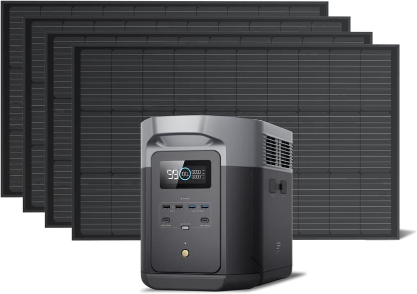 EF ECOFLOW Solar Generator DELTA 2 Max 2048Wh with 4X100W 12V Solar Panels, High Efficiency Monocrystalline PV Modules, 2400W LFP Portable Power Station, AC + Solar Fast Dual Charging For Camping RV