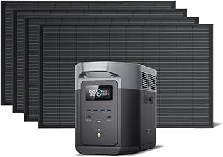 EF ECOFLOW Solar Generator DELTA 2 Max 2048Wh with 4X100W 12V Solar Panels, High Efficiency Monocrystalline PV Modules, 2400W LFP Portable Power Station, AC + Solar Fast Dual Charging For Camping RV