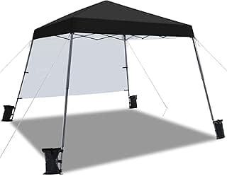 Yaheetech Pop Up Canopy Tent with Backpack, 10x10 Base Portable Easy One Person Setup Folding Shelter Compact Lightweight Slant Leg Canopy with 1 Sidewall, 8x8 Top, Black
