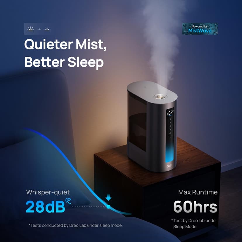 Dreo 6L Humidifiers for Bedroom, Smart Warm & Cool Mist for Large Room, 60Hr Quiet Runtime Ultrasonic Oil Diffuser for Baby, Plant, Humidity Sensor, Indicator Light, 12H Timer, Google/Alexa, HM713S