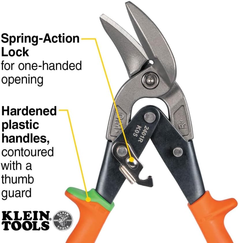 Klein Tools 2401R Right-Cutting Offset Snips, Aviation Tin Snips with Forged Blade for Precision Sheet Metal Cutting