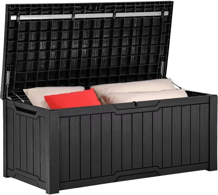 YITAHOME 120 Gallon Outdoor Storage Deck Box, Large Resin Patio Storage for Outdoor Pillows, Garden Tools and Pool-Supplies, Waterproof, Lockable (Black)