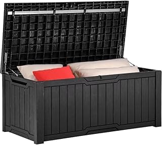 YITAHOME 120 Gallon Outdoor Storage Deck Box, Large Resin Patio Storage for Outdoor Pillows, Garden Tools and Pool-Supplies, Waterproof, Lockable (Black)