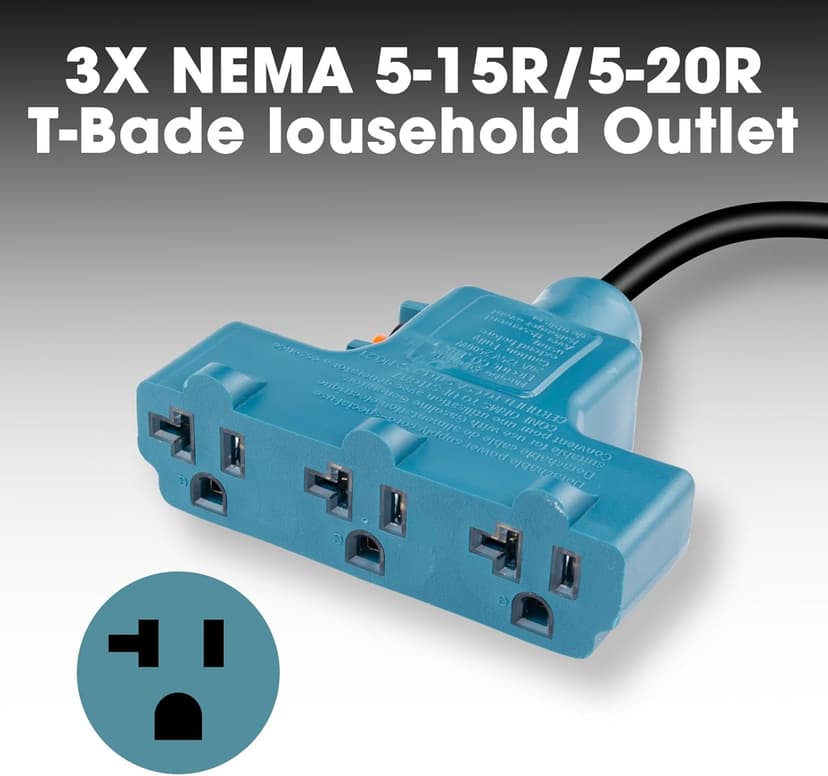NEMA L5-30P to 5-15/20R RV Generator Adapter with Circuit Breaker, Converts a 30A Locking Outlet to 3X 15A/20A Household Outlets (1.5FT)