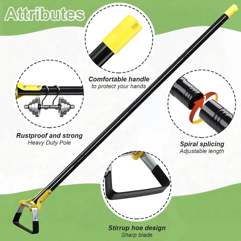 Adjustable Garden Hoe - Heavy-Duty Long Handle Loop Stirrup Hoe for Weeding, Black, 30-61 Inche (30-70 Inch)