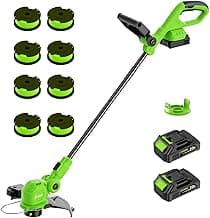 12-inch 20V Cordless String Trimmer with Charger, 2 X 2.0Ah Battery Powered Grass Mover with Auto Line Feed, 2 in 1 Lawn Edger with 8 Pcs Grass Cutter Spool Line and 2 Spool Cap, Green