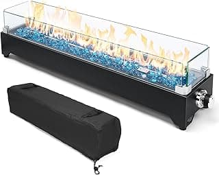 Tabletop Propane Fire Pit 36 Inch, 50000 BTU, Stainless Steel Outdoor Table Top Firepit with Cover and Windscreen, Portable Tabletop Fire Pit for Patio and Camping