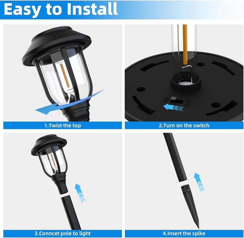 12 Pack Solar Lights Outdoor, Pathway Lights Solar Powered Outdoor Waterproof IP65 3000K Warm White Auto On/Off Garden Yard Lighting for Walkway, Driveway, Landscape, Path,Garden