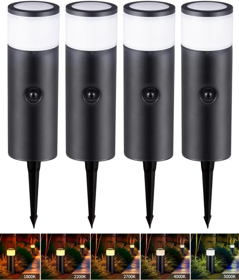 5CCT Low Voltage Bollard Pathway Lights, 4.5W 320LM 12-24V AC/DC Aluminum Waterproof Outdoor Landscape Path Light 4FT Corded with IP65 Wire Nuts 4Pack 1800K/2200K/2700K/4000K/5000K Seletable