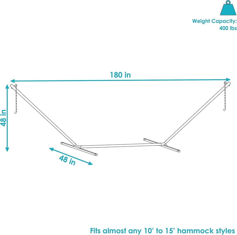 Sunnydaze Steel Hammock Stand for Outside - 400-Pound Capacity Indoor/Outdoor Hammock Stand Only - Black Powder-Coated Finish - 15-Foot