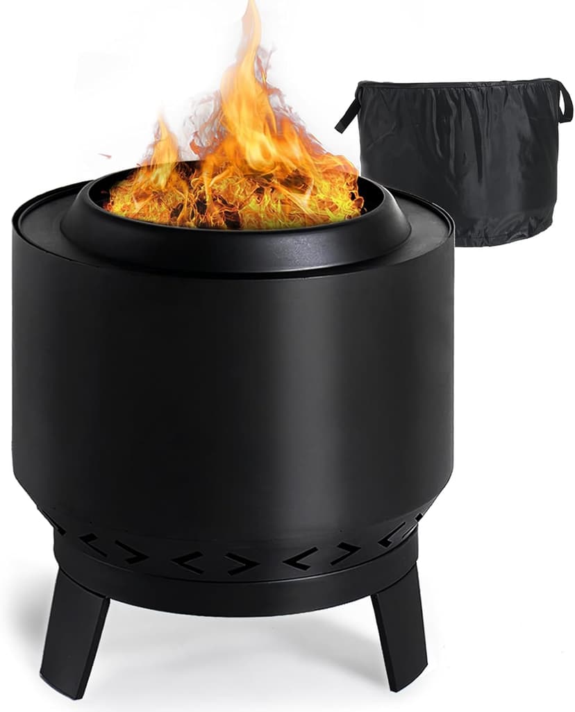 Aoxun Smokeless Fire Pits, 19 in Burning Portable Firepit with Removable Ash Pan& Waterproof Cover for Outside Wood Burning, for Patio, Camping, Backyard, BBQ