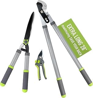 Garden Loppers Hedge Clippers, Updated 3PCS Garden Pruning Shears Combo Set, Branch Cutter with Compound Action, Chops Thick High Branch Ease, Professional Tree Trimmer Set Heavy Duty