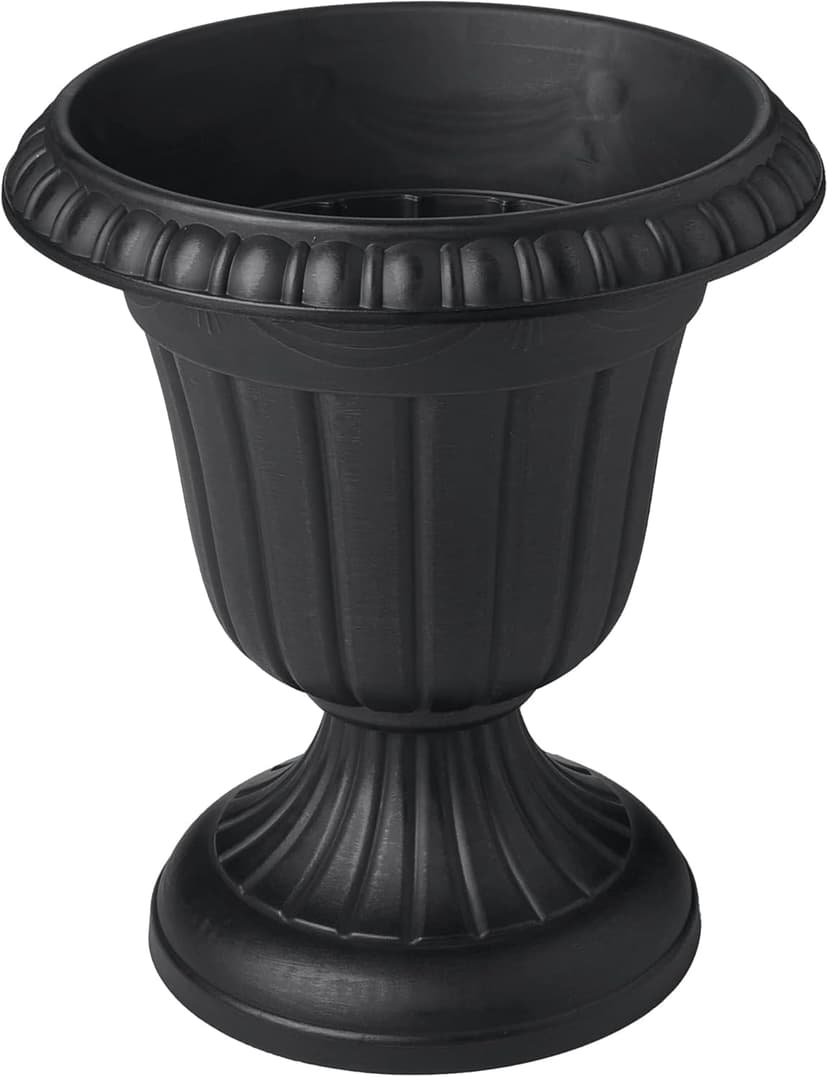 PL20BK Classic Traditional Plastic Urn Planter Indoor/Outdoor, 10" x 12", Black
