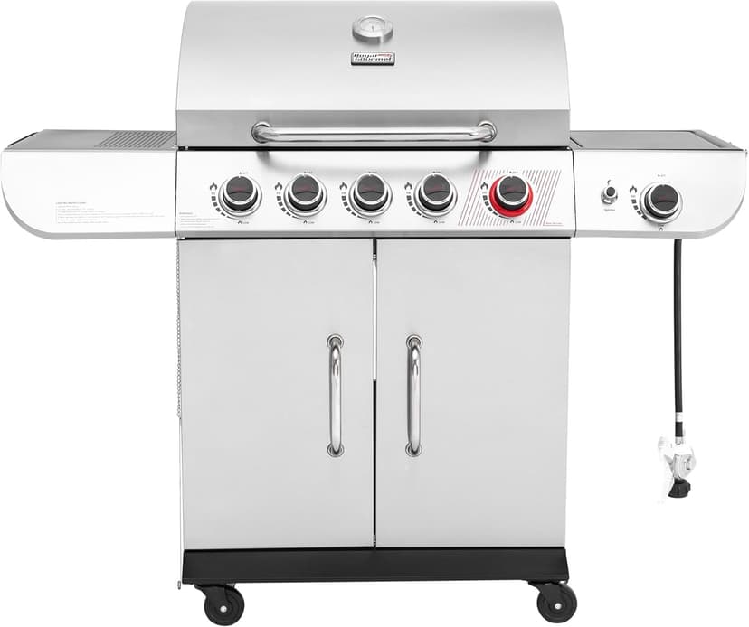 Royal Gourmet SG5002 5-Burner Propane Gas Grill with Sear Burner & Side Burner, Stainless Steel Cabinet Style Gas Grill with 61,000 BTUs Output for Outdoor Patio Garden Backyard Cooking, Silver
