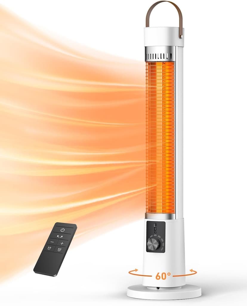 Patio Heater for Outdoor Use, Electric Space Heater Indoor, Portable Infrared Heater with 60-Degree Oscillation, Timer, Remote, for Patio, Gazebo, White