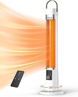 Patio Heater for Outdoor Use, Electric Space Heater Indoor, Portable Infrared Heater with 60-Degree Oscillation, Timer, Remote, for Patio, Gazebo, White