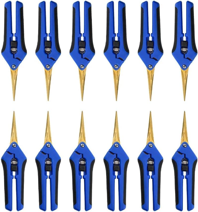 12PCS Pruning Shears with Curved Blades, Garden Trimming Scissors, Gardening Hand Pruning Snips Titanium Coated Precision Bonsai Pruning Shears, Convenient Flower Cutters (Blue)