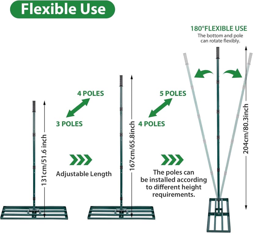 Lawn Leveling Rake,Stainless Steel Lawn Leveler with 30”x10” Ground Plate, 78” Adjustable Long Handle, Level Yard Tool for Grass, Golf Field, Level Soil or Dirt Ground Surfaces-Green