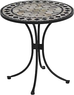 Homestyles Laguna Black Outdoor Bistro Table with Marble Tile Top