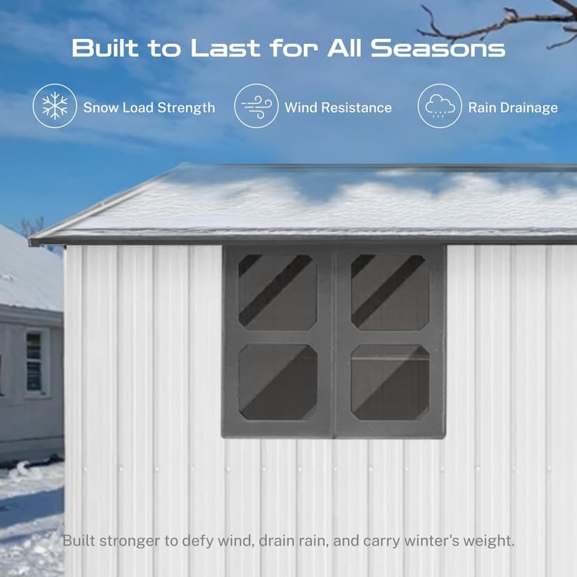 12' x 10' XL Outdoor Storage Shed, Sturdy Metal Building w/Windows & Lockable Doors for Garden, Backyard, Poolside and Lawn, Brown+White