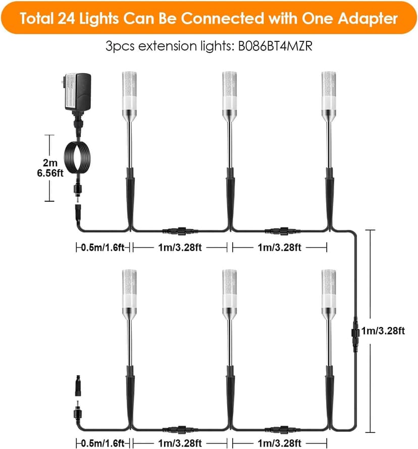 B-right LED Pathway Lights Outdoor, 6 Pcs Path Lights 570 Lumens AC Plug 12V Low Voltage Landscape Lighting, Extendable IP65 Waterproof Outdoor Garden Light for Patio Yard Walkway, Warm White 2700K