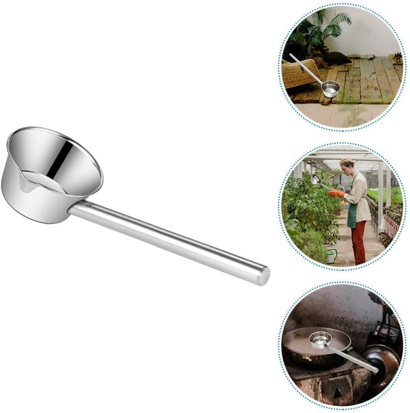 HEMOTON Stainless Steel Long Handle Water Ladle Kitchen Soup Ladle Bath Shampoo Ladle Scoop Cup Garden Ladle Metal Water Dipper with Pour Spout