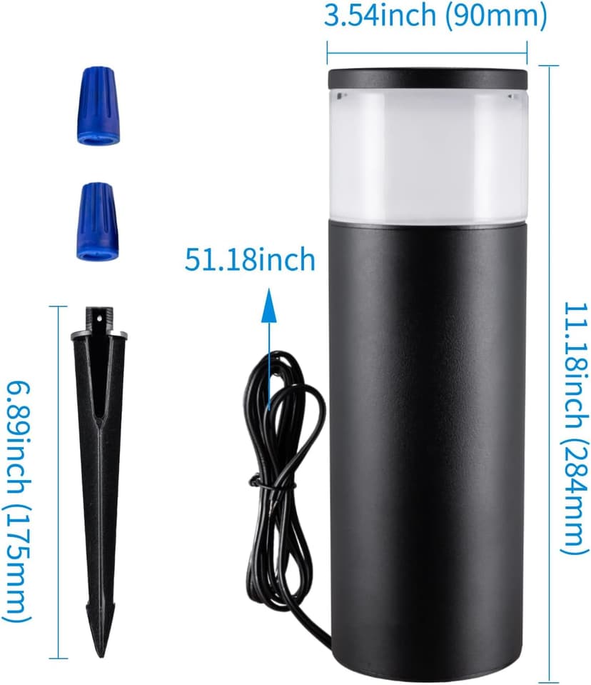 5CCT Low Voltage Bollard Pathway Lights, 4.5W 320LM 12-24V AC/DC Aluminum Waterproof Outdoor Landscape Path Light 4FT Corded with IP65 Wire Nuts 4Pack 1800K/2200K/2700K/4000K/5000K Seletable
