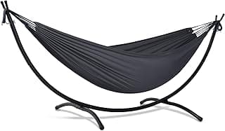 SUNCREAT Hammocks Standing Patio Hammock, Portable Hammock with Stand Foldable, Dark Gray