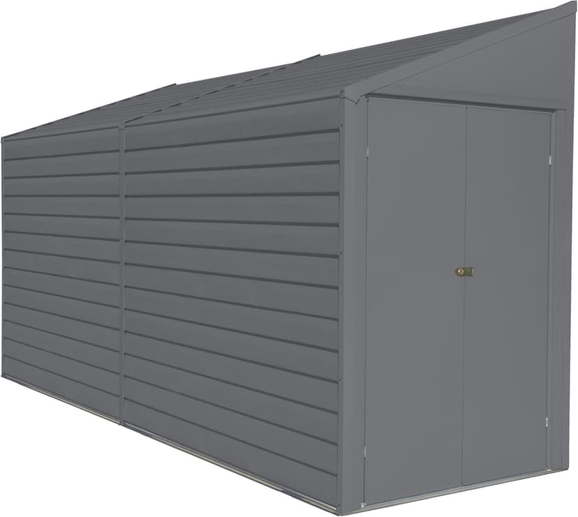 Arrow Yardsaver 4' x 10' Galvanized Steel Outdoor Storage Shed with Sloped Roof and Double-Door Entry, UV-Resistant Steel Floorless Compact Storage Shed, Charcoal
