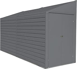 Arrow Yardsaver 4' x 10' Galvanized Steel Outdoor Storage Shed with Sloped Roof and Double-Door Entry, UV-Resistant Steel Floorless Compact Storage Shed, Charcoal
