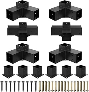 Heavy Alloy Steel Pergola Kit with 3-Way Brackets for 4"x 4" (Actual 3.6" X 3.6") Lumber，DIY Pergola Brackets Suitable for Pergolas，Gardens，and Metal Gazebo Kits - Includes Screws