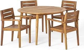Christopher Knight Home Keth Outdoor 5 Piece Acacia Wood Dining Set, Teak Finish
