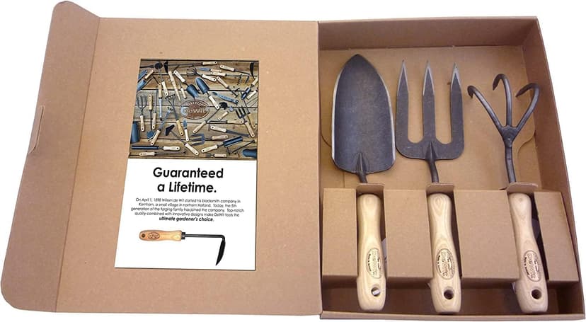 DeWit 3-Piece Tool Gift Set with 3-Tine Cultivator, Forged Trowel and Forged Hand Fork