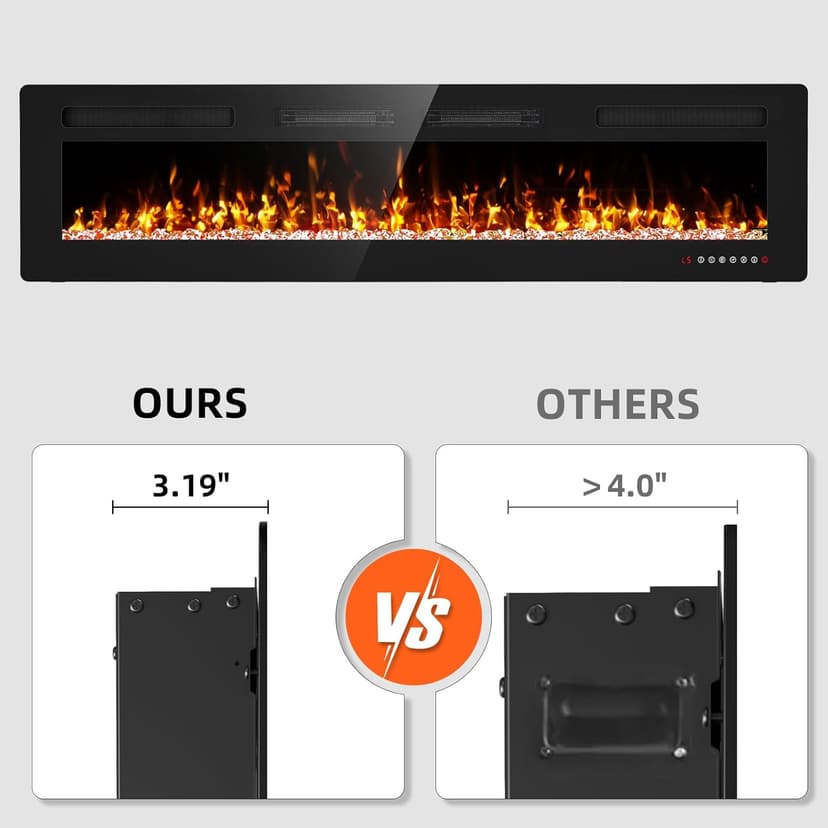 72” Recessed and Wall Mounted Fire Places Electric Fireplace Ultra Thin with Remote Control, Toucn Screen