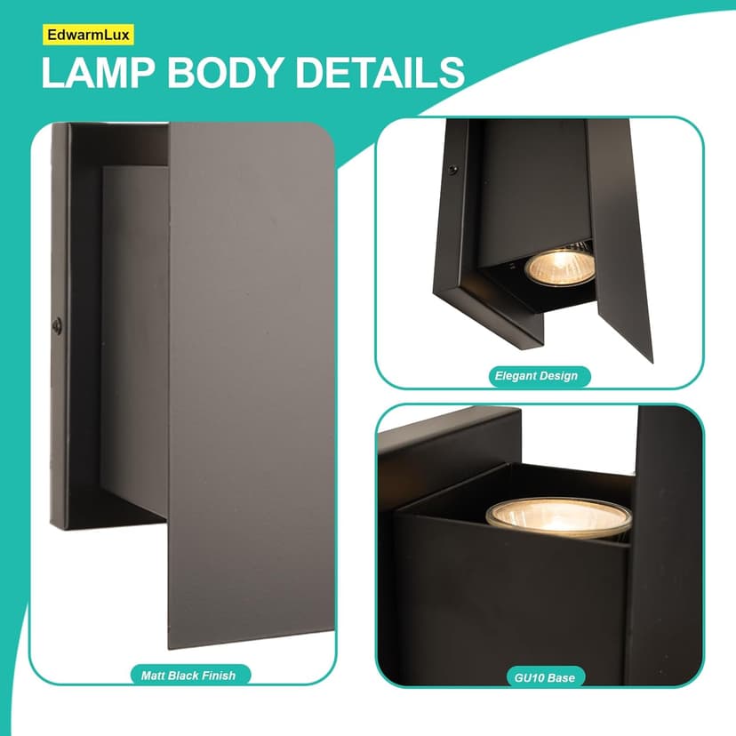 Indoor Wall Sconces, Modern Wall Lights, Up and Down Wall Mount Light, Dimmable Hardwired Wall Light for Bedroom, Living Room, Hallway, GU10 Bulbs Excluded (Matt Black)