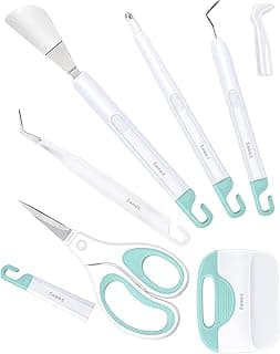 Sooez Weeding Tools for Vinyl, 6PCS Basic Tools Set for Cricut, Precision Craft Vinyl Tool Kit, Scoring Stylus/Weeder/, Scraper/Spatula/Tweezers/Scissors for Vinyl,Paper & Iron-on Projects,Mint Green