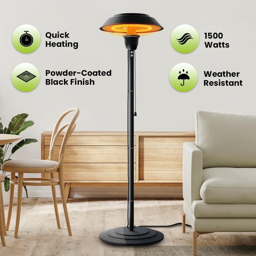 Indoor & Outdoor 1500W Electric Infrared Patio Heater, Waterproof & Tip-Over Protection, Perfect for Garden, Balcony