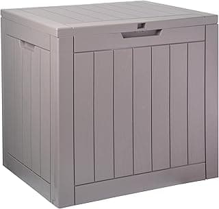 Plastic Deck Box Small Resin 31 Gallon Patio Storage Boxes Outdoor Waterproof Storage for Outside Toy Storage Box Waterproof Grey Garden Storage Bin with Lid Lockable Dock Box
