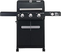 Monument Grills Outdoor Barbecue Stainless Steel 3 Burner Propane Gas Grill, 48,000 BTU Patio Garden Grill with Side Burner and Knob Controls, Mesa325, Black