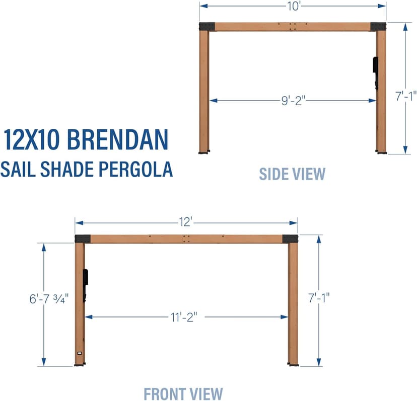 Backyard Discovery Brendan 12' x 10' Modern Cedar Wood Pergola Kit with Heavy-Duty Sun Shade Sail Screen Canopy, PowerPort, High-Wind Rating for Outdoor Patio, Garden, Deck, and Entertaining