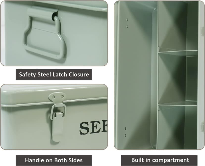 Seed Saving Box, Metal Seed Bin, Seed Storage Organizer Box, Seed Packet Container with Lid, Seed Envelope Storage Box, 4 Compartments Garden Seed Bin with Safety Locks-Green