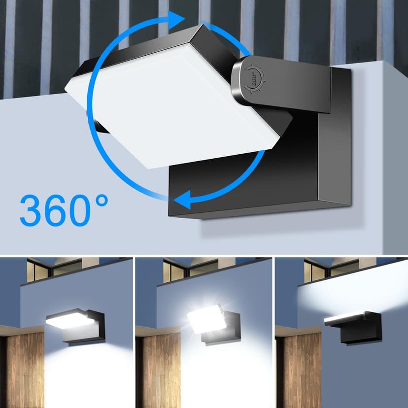 LEDMO LED Flood Lights Outdoor 60W - Rotatable 360 Adjustable Head Switch Control Exterior Lighting Fixture Wall Pack Commercial Security 5000K Waterporof Yard Wall Mount Garage Barn Yard Lights