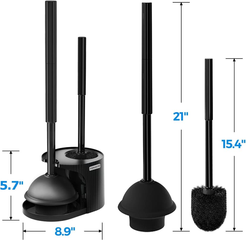 2Pack 2 in 1 Toilet Brush and Plunger Set, Extended Handle Plunger,Toilet Bowl Brush Plunger Set,Clean Gloves,Cleaning Tools,Cleaning Brush,Cleaning Supplies,Toilet Brush Plunger Combo,Black