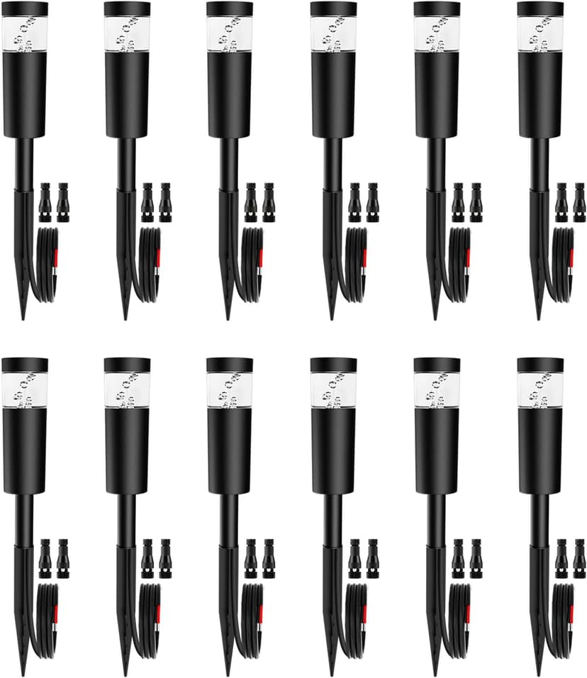 5W Low Voltage Landscape Pathway Lights with Connectors 12V Outdoor Landscape Lighting LED Bollard Path Lights Wired IP65 Waterproof Warm White Walkway Lights for Garden Yard Lawn (12Pack)