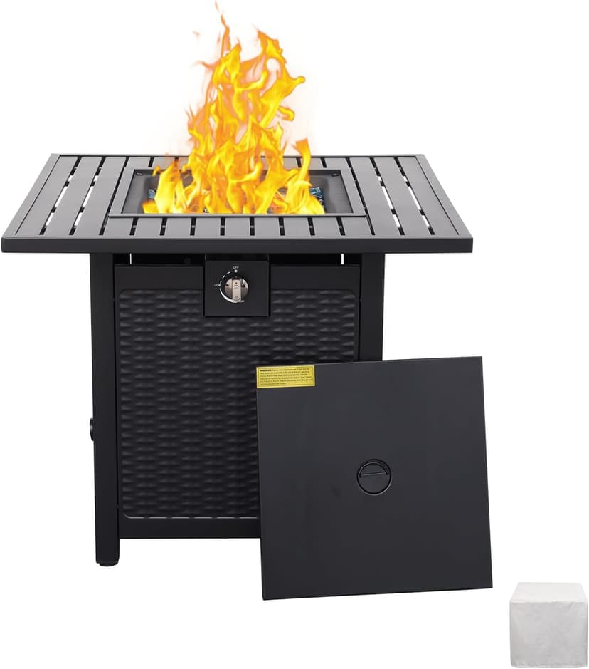 30 Inch Fire Tables 50000 BTU Outdoor Fire Pits for Outside Steel Gas Fire Table with Fire Pit Lid Grille Tabletop and Waterproof Cover and Blue Crystal Beads