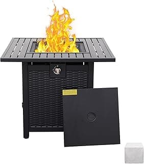 30 Inch Fire Tables 50000 BTU Outdoor Fire Pits for Outside Steel Gas Fire Table with Fire Pit Lid Grille Tabletop and Waterproof Cover and Blue Crystal Beads