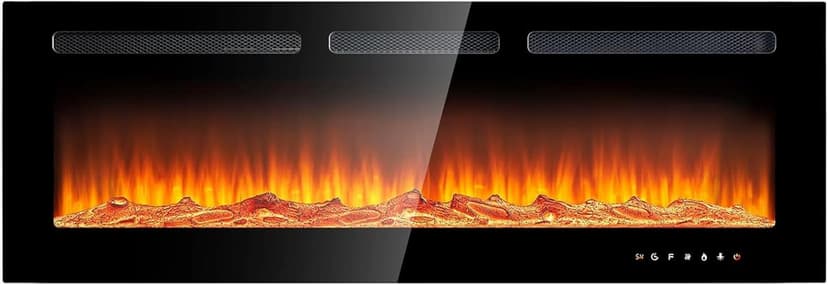 oneinmil Electric Fireplace, 50 inch Wide Recessed/Wall Mounted Electric Fireplace, Remote Control with Timer 12 Adjustable Color Flame, Remote Control,with Crystal Stone, 750/1500W