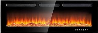 oneinmil Electric Fireplace, 50 inch Wide Recessed/Wall Mounted Electric Fireplace, Remote Control with Timer 12 Adjustable Color Flame, Remote Control,with Crystal Stone, 750/1500W